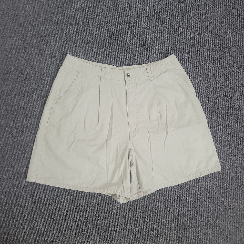 Eddie Bauer 16 Petite Chino Shorts Womens Khaki Pleated High Rise Cotton Twill